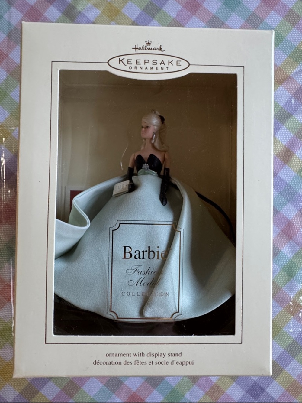 Hallmark Barbie Ornament in Pale Blue and Black Gown